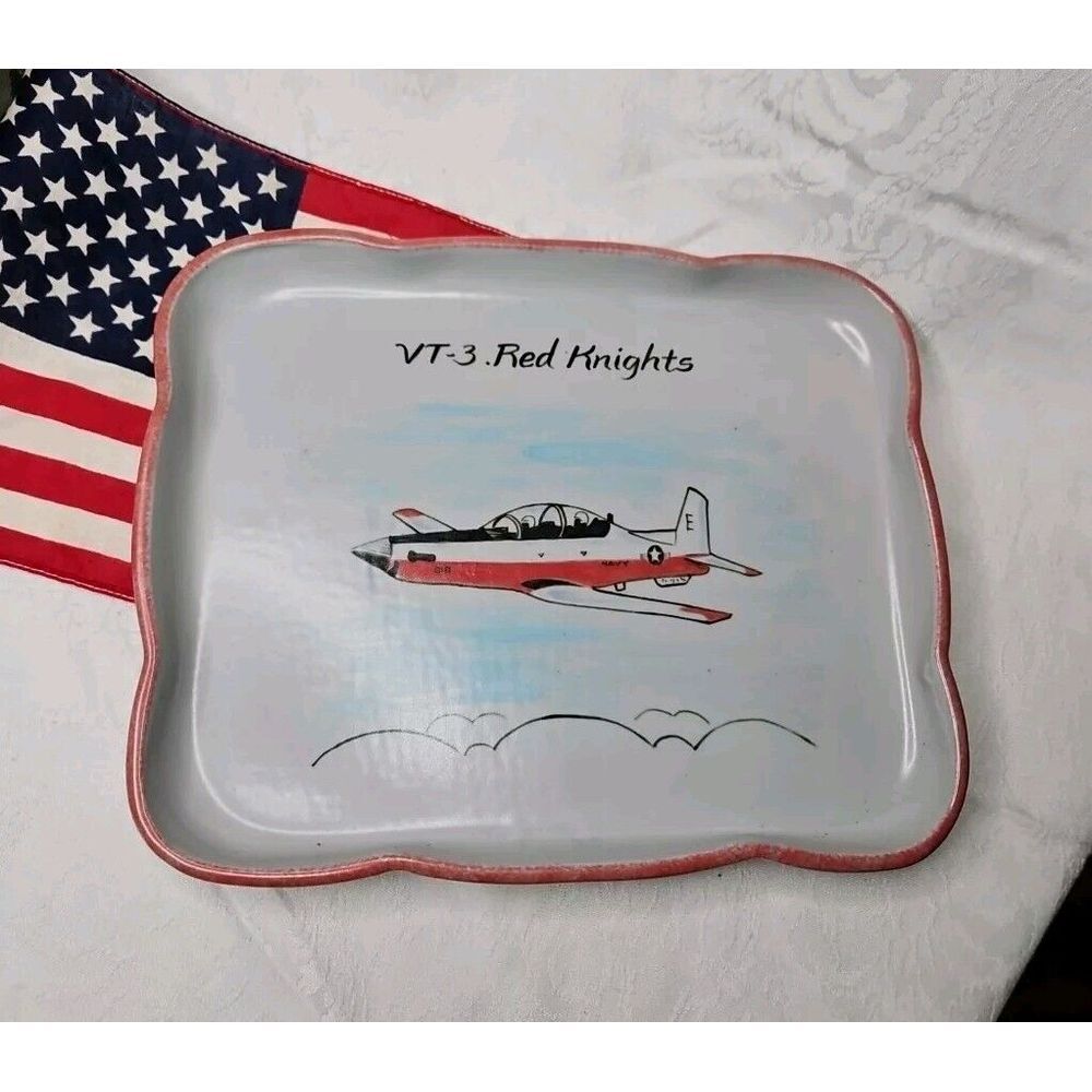 VT-3 RED KNIGHTS U.S. NAVY Naval Aviator Training Squadron Tray Art Pottery‎ - Picture 4 of 12